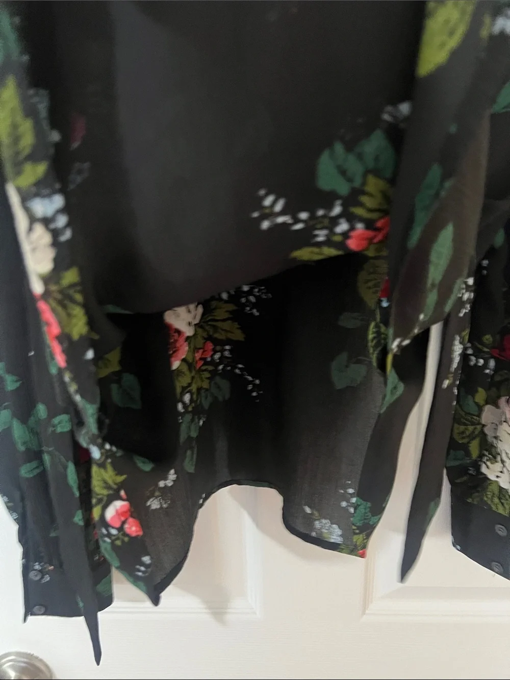 LOFT Black Floral High-Neck Long-Sleeve Blouse with Pink and Cream Roses